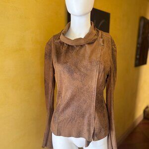 BNCI by Blanc Noir Faux Suede Distressed Moto Jacket with Asymmetrical Collar –